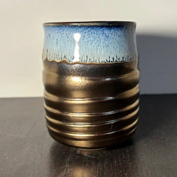 La Rochelle Artisan Crafted Stoneware Coffee Mug Blue & Metallic Gold/Bronze - Picture 5 of 10